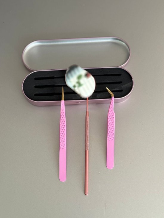 Foto: Wimper extension pincetten set roze wimperextensions