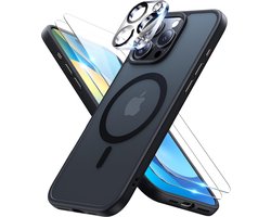 Hoesje Met Camera lens en 2x Screenprotector Geschikt voor: Apple iPhone 14 Pro Max - Compatibel met MagSafe - Back Cover met Magneet - Draadloos Opladen met Magnetische Ring - Zwart