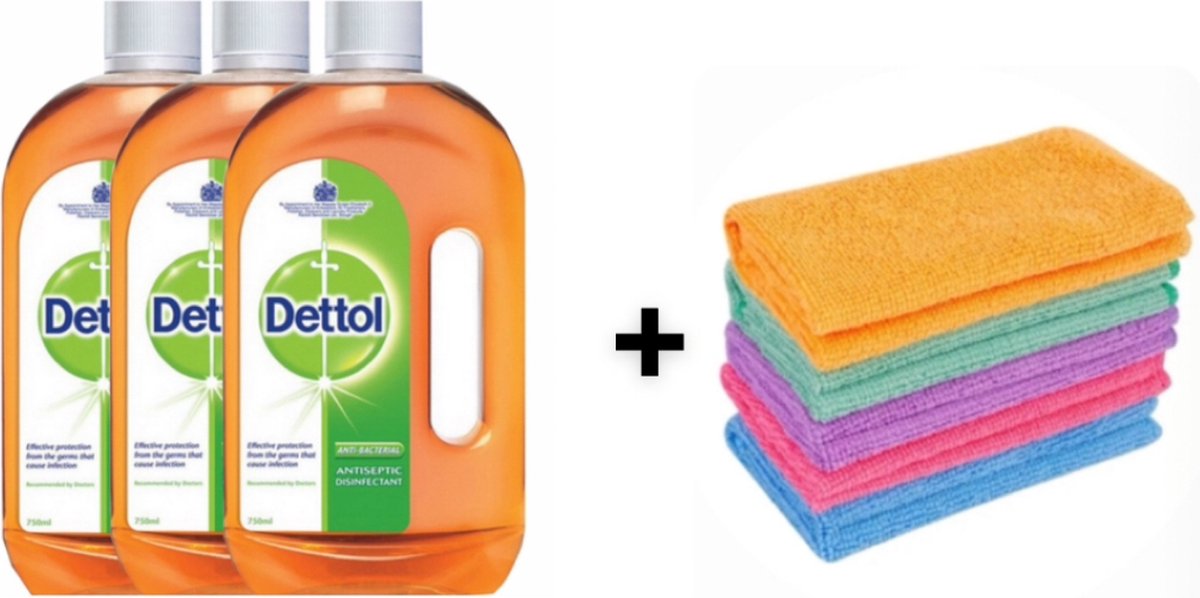 Dettol Antiseptic Disinfectant Allesreiniger ontsmettingsmiddel 3 x 750 ML + 1x Gratis micro vezeldoekje Voordeelverpakking