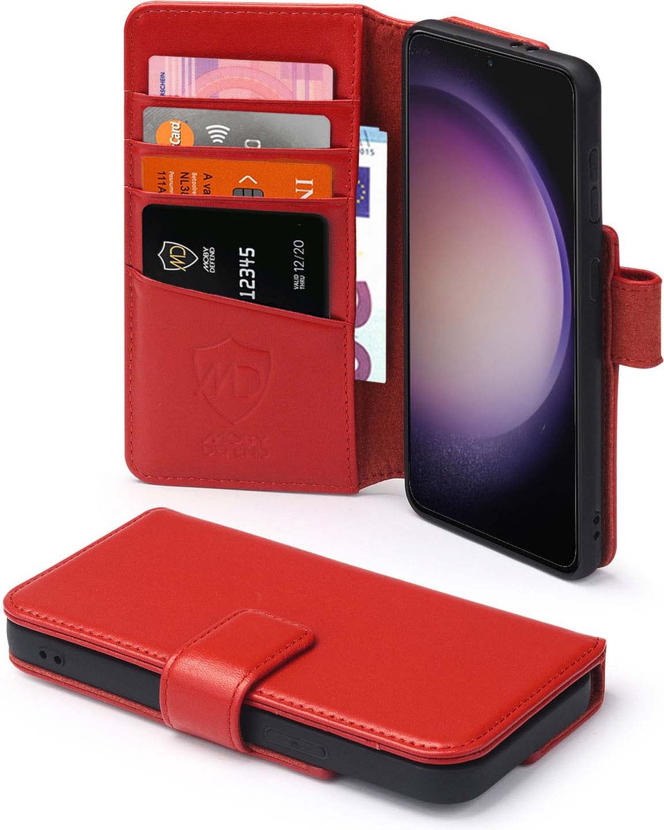 MobyDefend Hoesje - Geschikt voor Samsung Galaxy S23 - Luxe Leren Wallet Bookcase - Rood