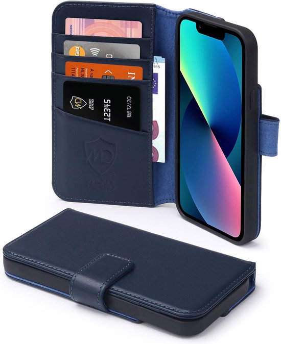 Étui pour iPhone 13 Mini , MobyDefend Luxe Portefeuille en cuir Bookcase, Blauw | Étui pour téléphone portable / Étui pour téléphone Convient pour: Apple iPhone 13 Mini