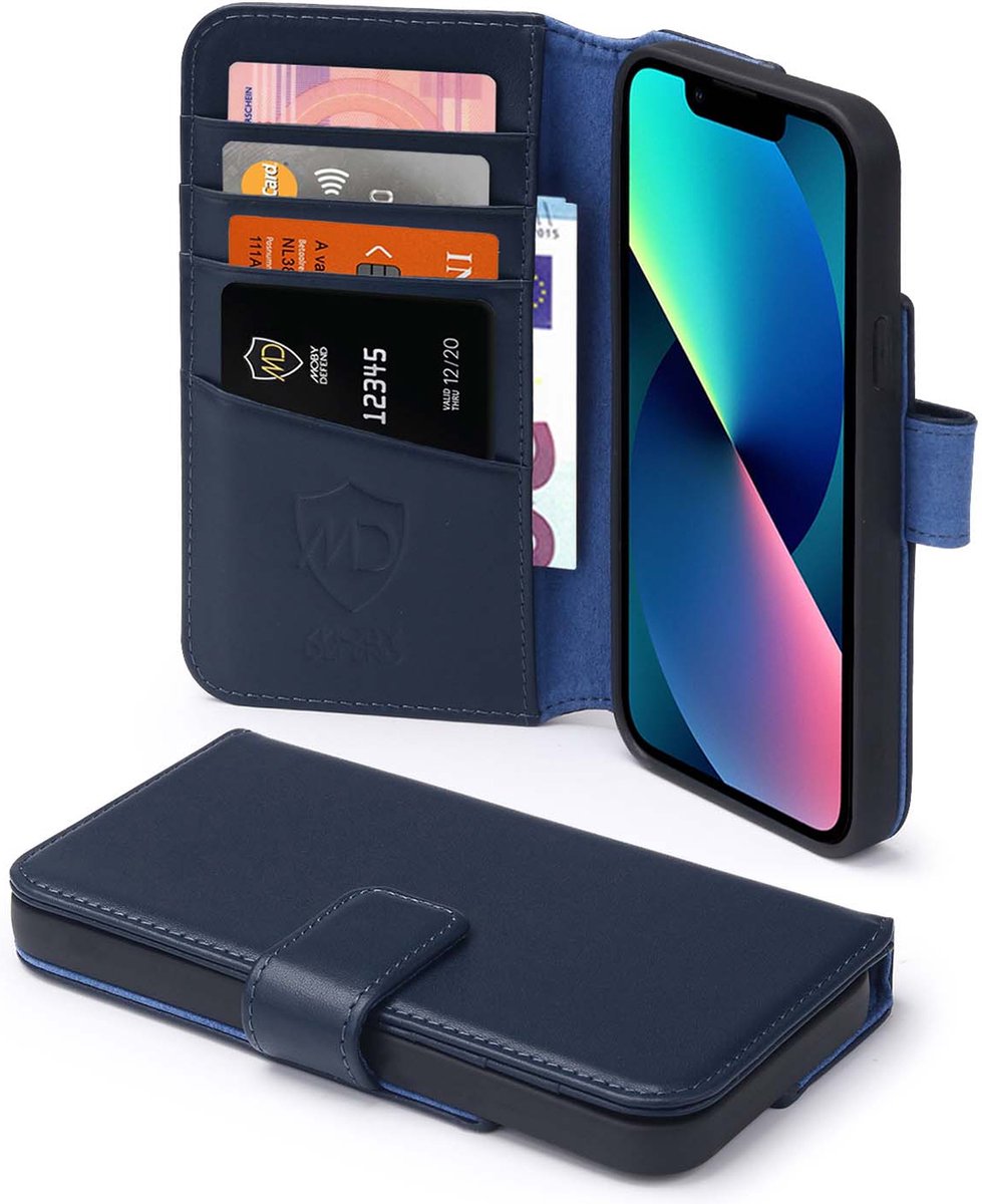 MobyDefend Hoesje - Geschikt voor iPhone 13 Mini - Luxe Leren Wallet Bookcase - Blauw