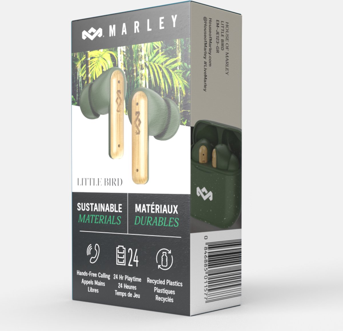 House of Marley Little Bird Oortjes Draadloos - 24 uur Batterijduur - Draadloze Oordopjes - Bluetooth - Eco Friendly Design - Quickcharge - Touchbediening - Groen – foto 5