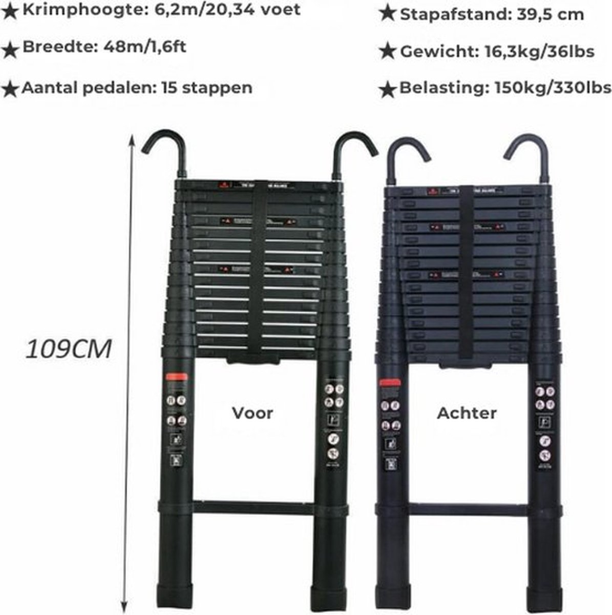 Thuys Telescoopladder - 6.2 Meter - Telescopische Vouwladder - Telescopische Ladder - Inklapbaar - Soft Close – Verstelbaar – foto 5
