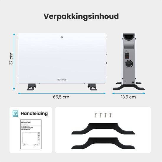 Auronic Convectorkachel - 2000W - Elektrische kachel - Slaapkamer, Woonkamer of Thuiswerken - Heater - Wit