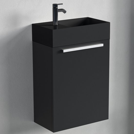 LOMAZOO Toiletmeubel Mat Zwart - Wastafel Zwart - Fonteinmeubel - Wc Meubel - Wc Kastje - Toiletkastje [BOMBAY]