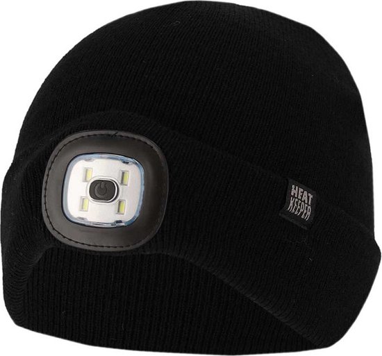 Heatkeeper - Thermomuts + LED lichtje kinderen - Zwart - 9/12 Jaar - 4-Stuks