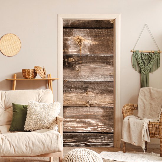 Sticker de porte Vintage - Bois - Planches - Marron - 85x205 cm - Poster de porte