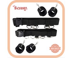 Dr. Sensy BDSM Bed restraints - Zwart - 4 boeien + matras banden - Bedboeien - Verstelbare Riemen en Boeien - Voor koppels - SM - Fetish