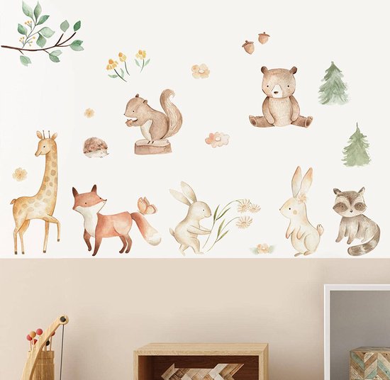 Muursticker kinderkamer | bosdieren | cartoon dieren | aquarel | Stickers zelfklevend | Kinderkamer | Babykamer | slaapkamer | Meisje | Jongen | Huis inrichting | Stickerkamer®