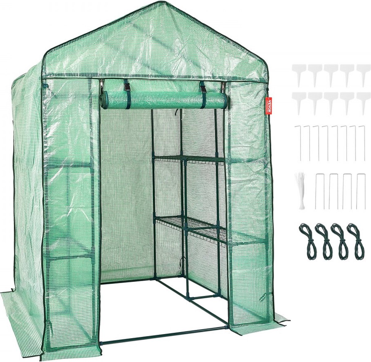 Kweekkas Broeikas Planten Kas Kweekbak 141 x 141 x 200 cm Winddicht Roestbestendig Waterdicht PE-zeildoek & Niveau 6 UV-bescherming Groen Merk: Vevor