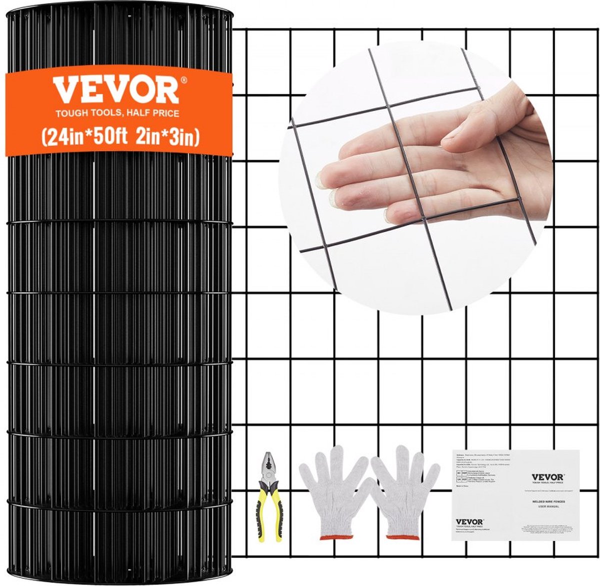 Rol gaas Gegalvaniseerd Gaas Rol Metalen Gaas Vinyl Coating 15m 61cm hoog Voor Kippenhok Barrière Pluimvee Behuizingen Zwart