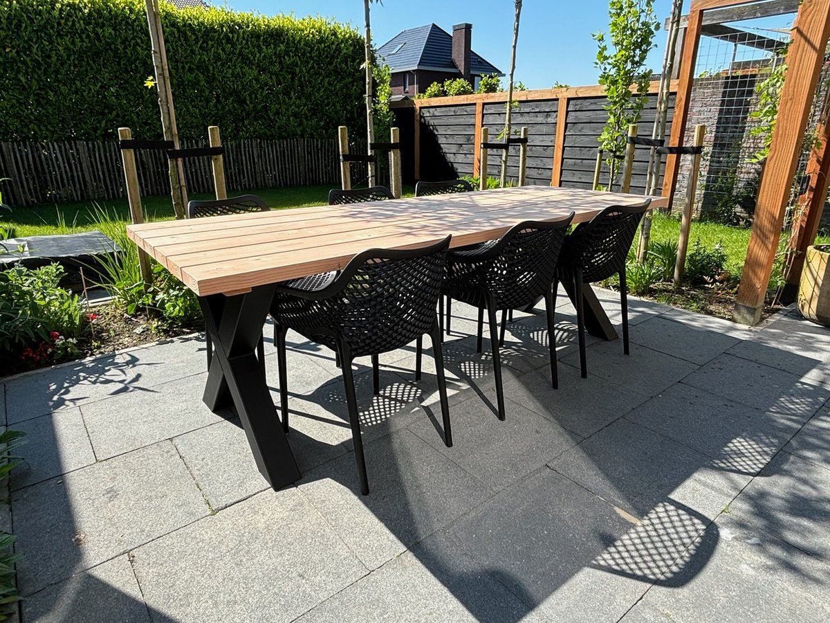 Tuintafel Douglas 260 cm x 90 cm | Stalen X Poten | + Montage & bezorging | Duurzame Eettafel | 6-8 personen | Duumaa