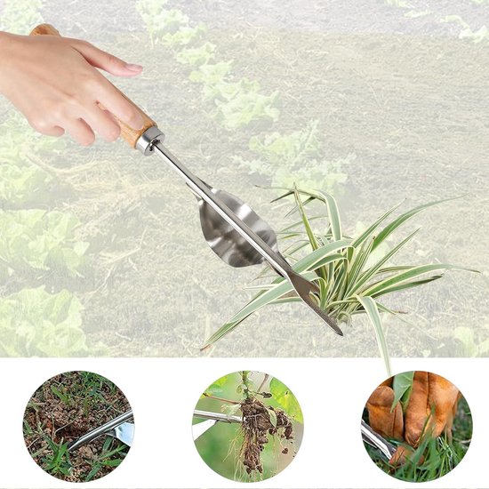 Stainless Steel Weed Cutter Remover - Wooden Handle Lawn Edge Device for Moss Removal Tools — afbeelding 2