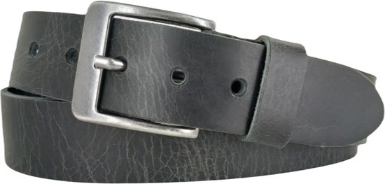 Riem pour hommes en cuir résistant | Couleur : noir | 4 cm de large | Boucle sombre | Taille de la ceinture : 105 cm (longueur totale : 120 cm) | 100% cuir véritable | Boucle sans nickel