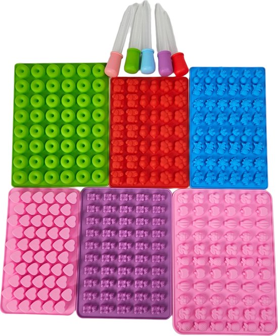 MGM Trading - Siliconen Mal Snoep Chocolade Mal - 6 stuks - Fondant Mal Set Inclusief Dinosaurus, Beer, Hart, Mini Donut en Oceaandier, 6-delige Set met 5 Druppelaars
