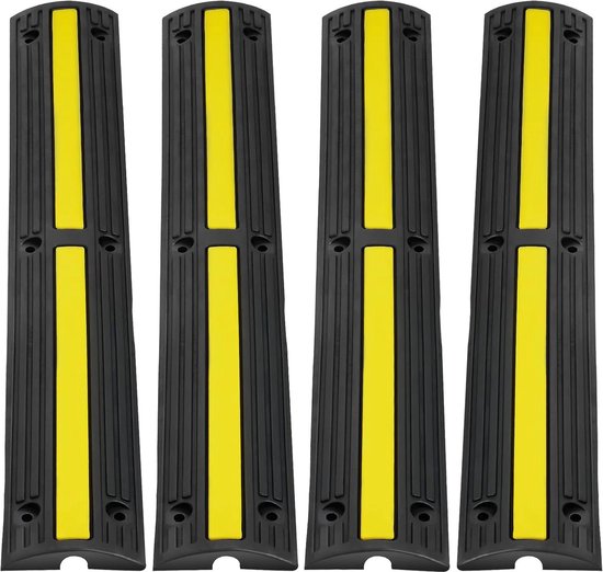 VEVOR kabelbrug Helling, 4 Pakketten 1 Kanalen Verkeersdrempel, Rubber Modulaire Verkeersdrempel Nominaal 18000 LBS Laden, Beschermende Draadkoord Helling Oprit Verkeersdrempels Kabelbescherme,zwart