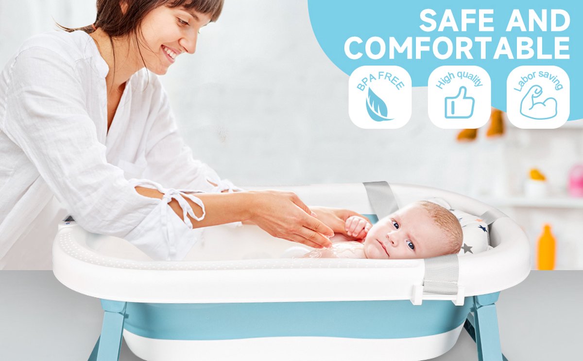 Grote Babybadkuip Met Temperatuursensor, Opvouwbare Babybadkuip Met Kussenpad, Antislip Steunpoot, Inklapbare Kuip Voor Peuter Baby Kinderen Badderen thumbnail 2