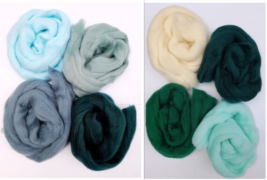 Foto: Wol lontwol 100 wol groen creme kleur blauw 8 x 20 gram naaldvilten macram weven strengen