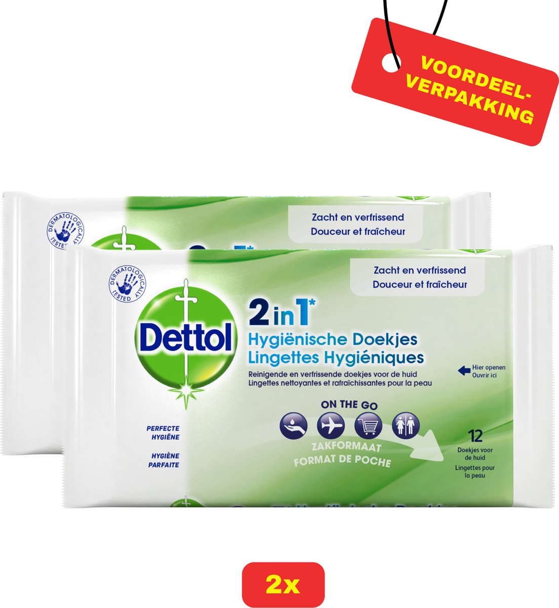 Goedkoopste 2X Dettol Hygienische Doekjes 2in1 (2 x 12 stuks) - Voordeelverpakking
