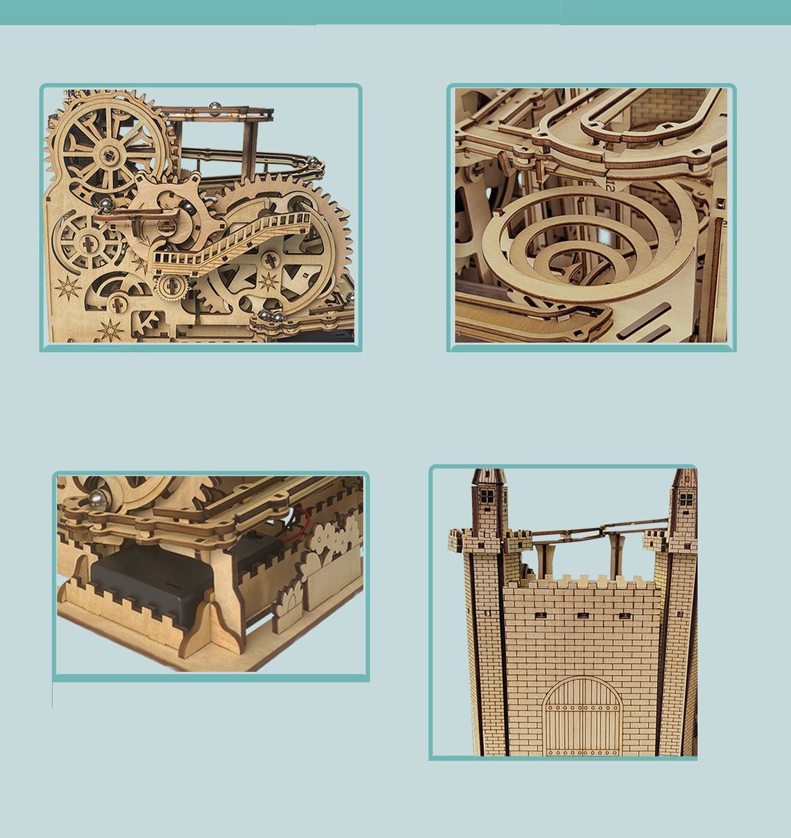 Meedeer Houten Bouwpakket-3D puzzel-houten puzzel-mechanische constructie-Set met houten achtbaan met knikkers voor volwassenen en kinderen-met de hand in elkaar te zetten-mechanisch tandwiel-3D-puzzel-constructieset met 10 stalen knikkers — cadeau in Spellen & Speelgoed - foto 3