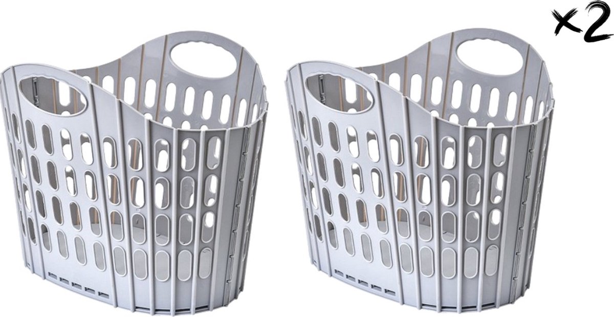 Goedkoopste Wasmand Opvouwbaar 70 Liter - 50 x 36 x 39 cm - Inklapbaar - Wassorteerder - Wasbox - Wasmanden - 2 Stuks - Grijs