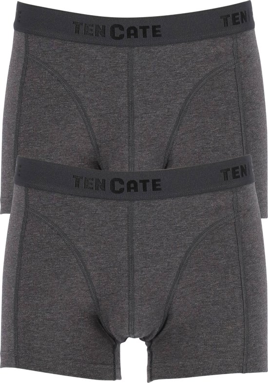 Twee donkergrijs gemêleerde shorty's met donkere tailleband met 'TEN CATE' logo.