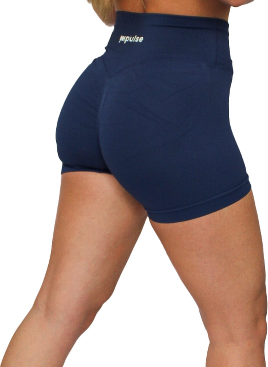 Gym short dames – Sport short dames – Seamless scrunch – High waist – Squat-proof – Fitness & yoga – Impulse Fitwear Elevate – Donkerblauw – Maat S