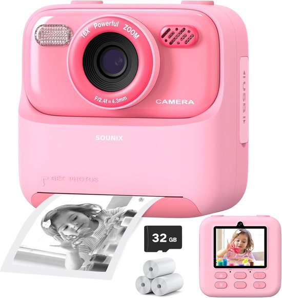 Appareil Photo Pour Enfants - 2.0 Pouces, 64 Go SD, Vidéo 1080p, Rose, Cadeau 3-10 Ans