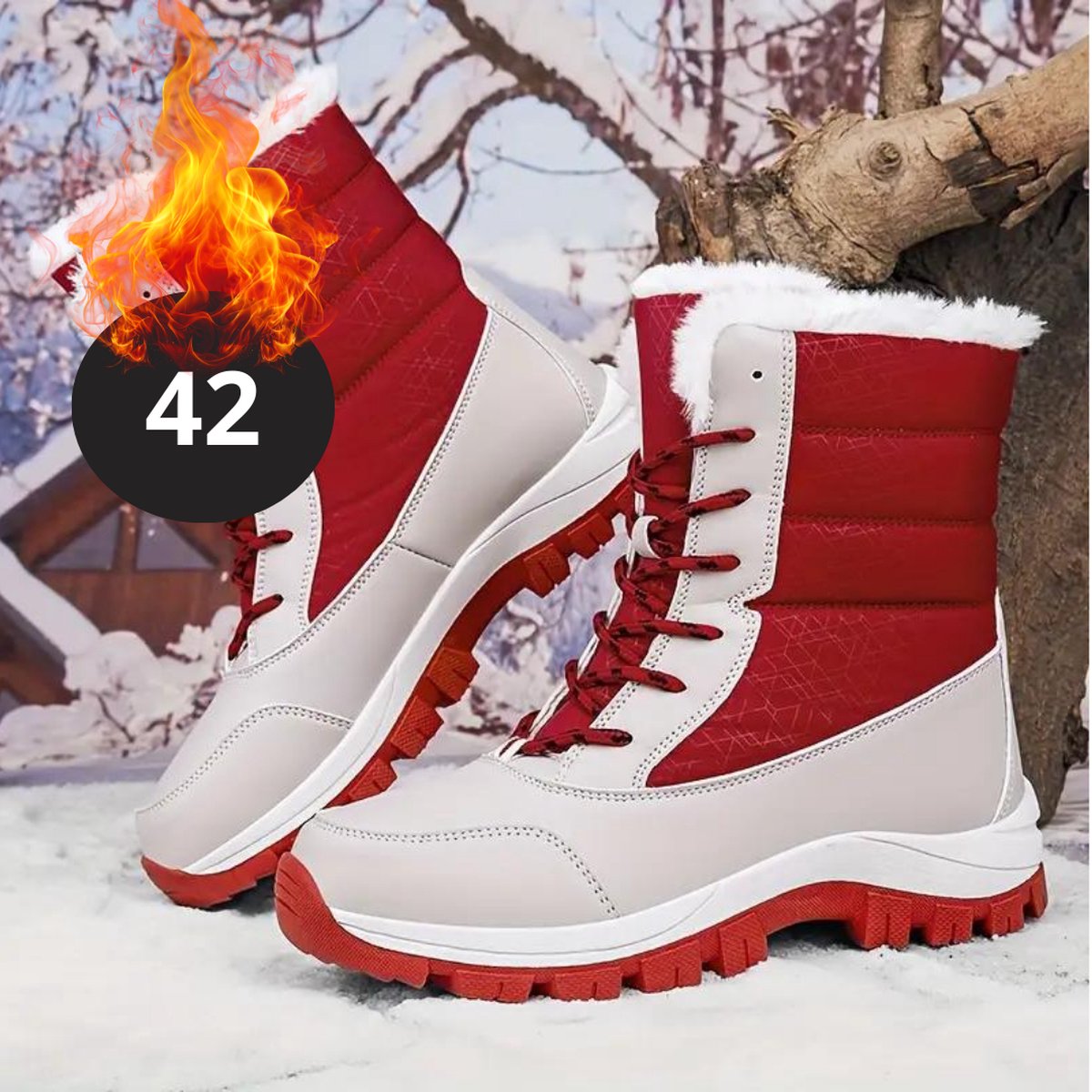Bovista Snowboots Sneeuwschoenen Sneeuwboots Dames Wintersport Ski Skischoenen Grijs Rood 42- Laarzen