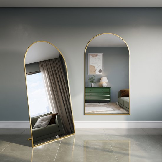 MIROIR SUR PIED OVALE DORÉ 180×100 CM