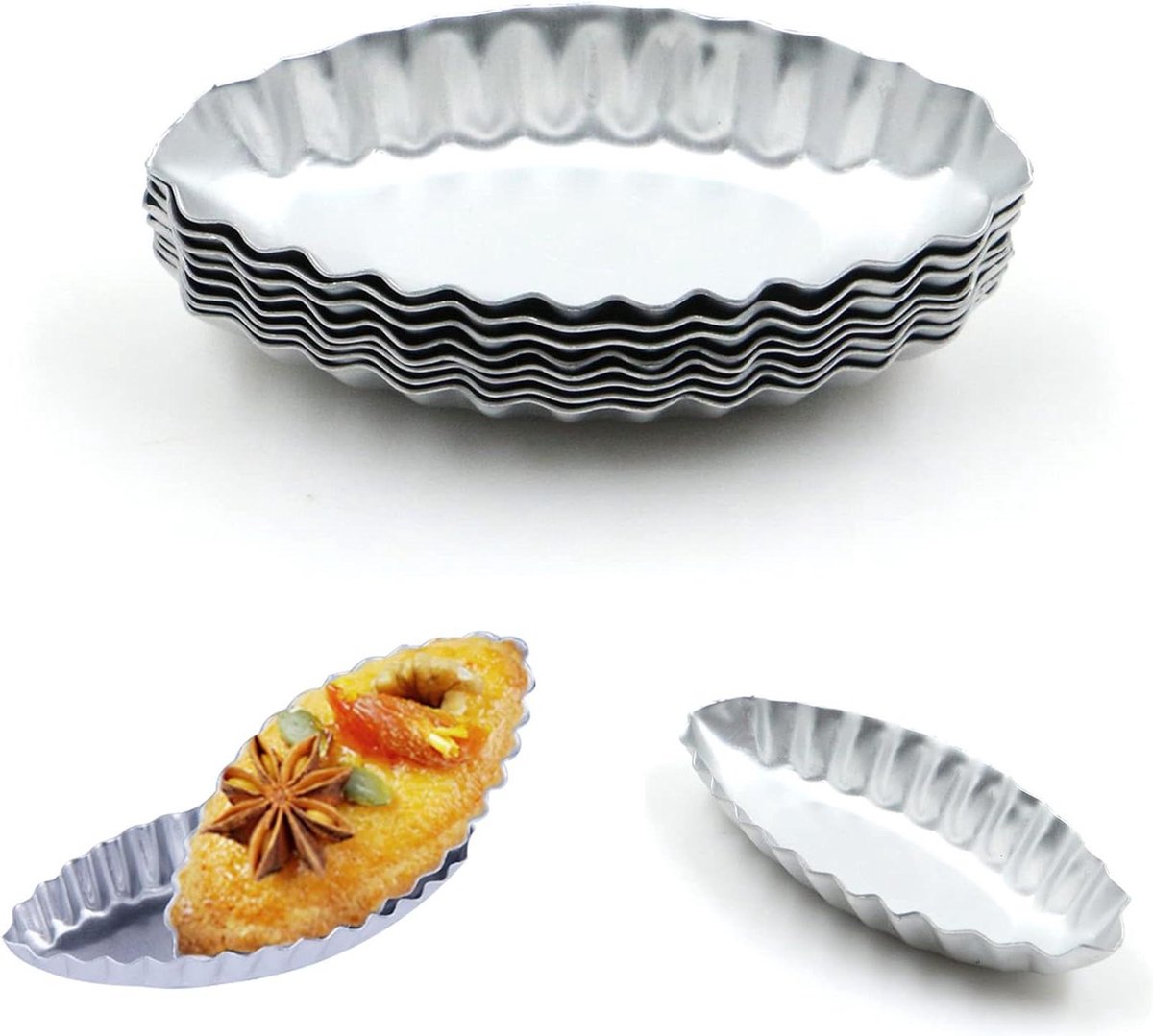 Herbruikbare taartvorm bootvorm metaal 8 stuks mini bakvorm voor pudding cake taarten anti-aanbak cupcake muffinvorm met eieren quiche Ei taartvorm tartelette vormen
