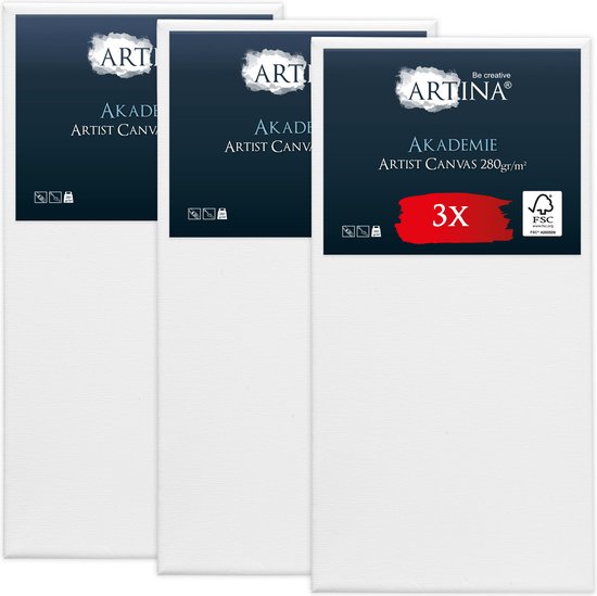 Drie witte schilderdoeken van Artina Akademie, 280 g/m², 3x.