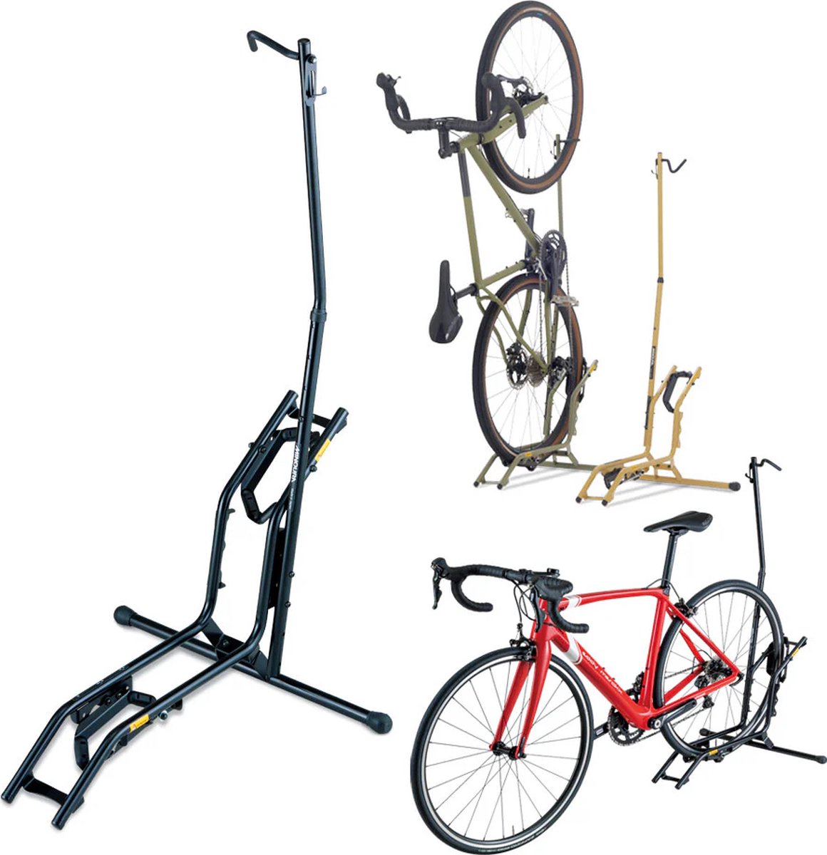 Minoura DS-2200 - Opslagstandaard / displaystandaard voor (sport)fietsen, helm en fietsaccessoires - Verticale en horizontale fietsopslag
