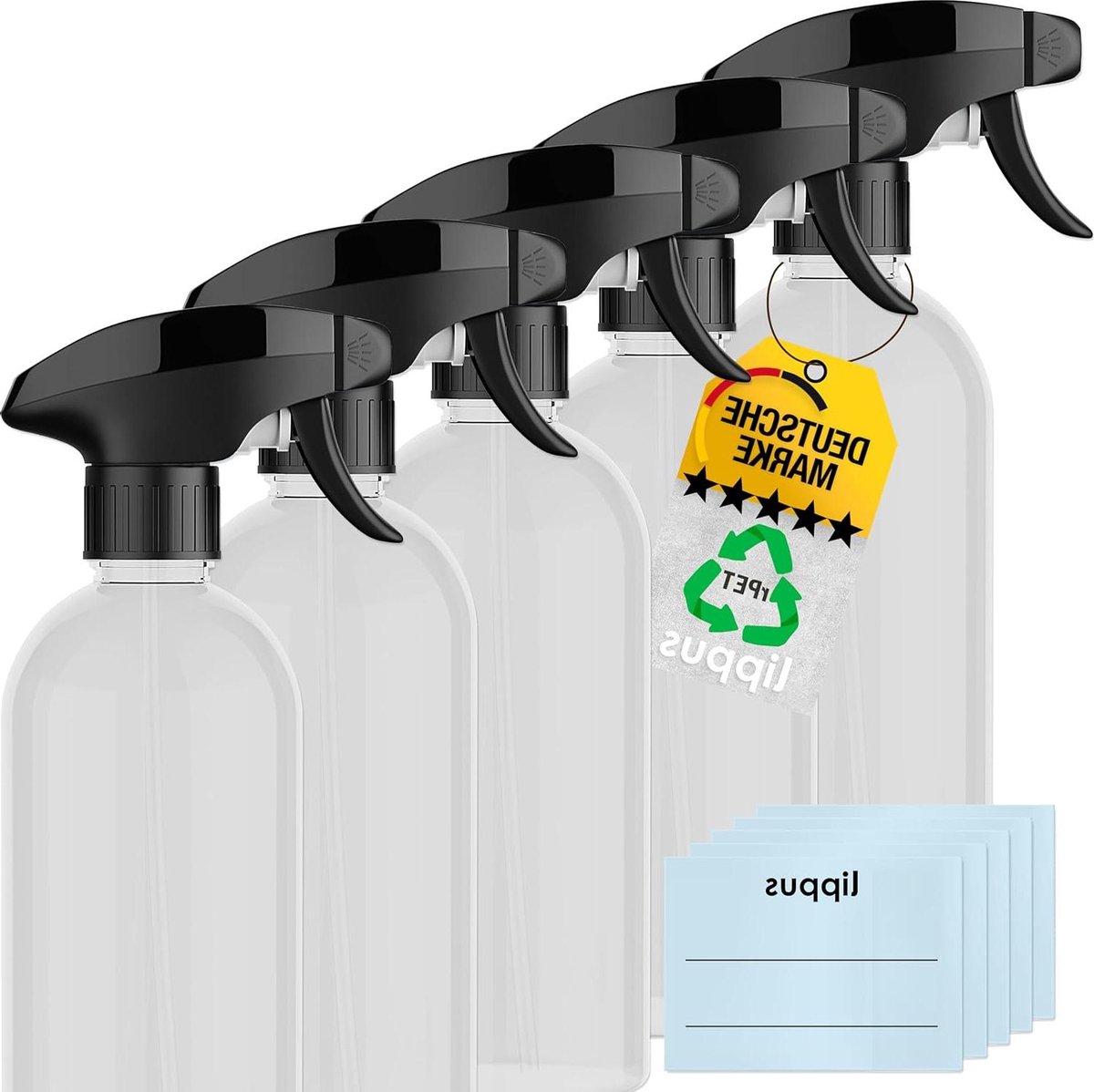 Image of 500 ml lege spuitflessen met beschrijfbare etiketten - RPET - 3 sproeimodi - extra stabiel en duurzaam - ideaal voor reinigingsmiddelen