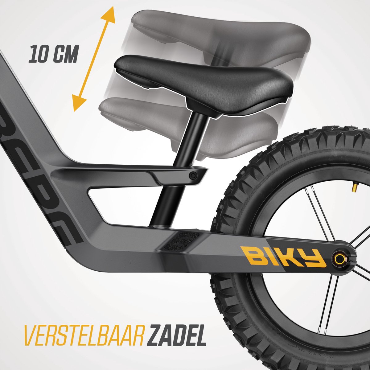 BERG Biky Cross Grey Loopfiets - 12 inch - Lichtgewicht frame van magnesium - Verstelbaar zadel - 2,5+ Jaar - Grijs — afbeelding 7