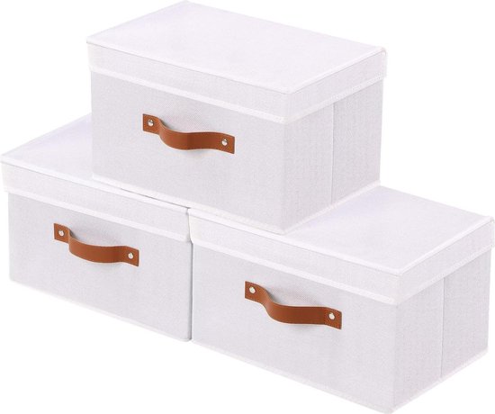 Mangata 25|28|30|33cm Stoffen Opbergdoos, Opbergmand voor Planken, Opslagmand, 3-pack, 25x25x25 cm, Grijs Wit