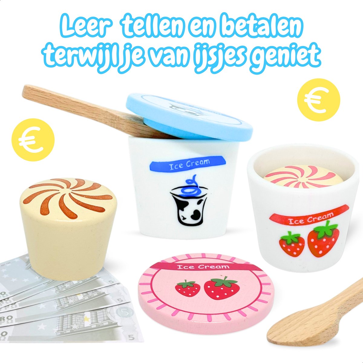 LiasToys - Houten ijs Speelset - keuken speelgoed - ijskraam - speelkeuken - Houten Speelgoed - Montessori - Keuken Accessoires - 3+ - Cadeau voor jongens en meisjes — afbeelding 10