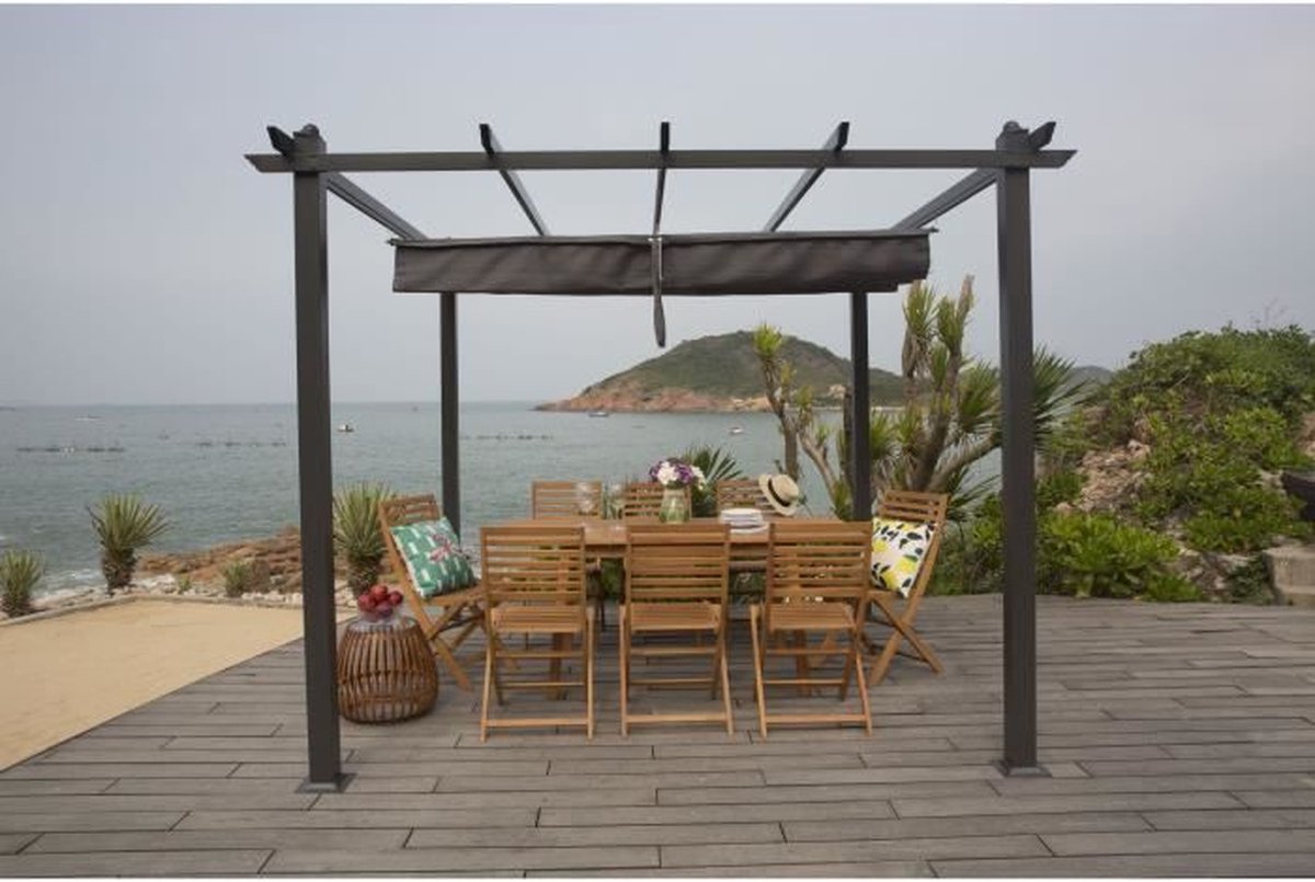 Aucune KIBA pergola met roldak Grijs 3 x 3 m