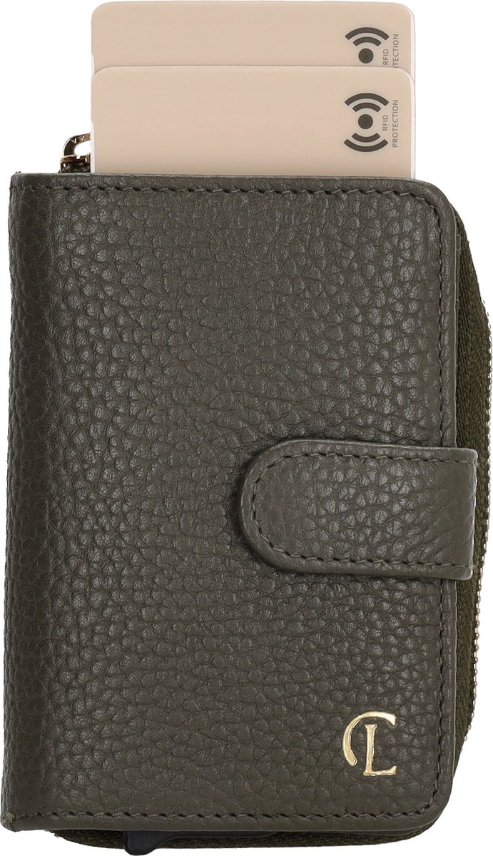Charm London Washington Creditcard etui - Pasjeshouder - Creditcardhouder - RFID - Bescherming - Muntgeld - Briefgeld - Leren Dames Tas - Donkergroen