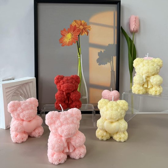 Inovra® Moules en Siliconen , moule à bougie ours rose 3D pour femme, cadeau d'anniversaire, cadeau de fête des mères (ours ruban)