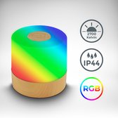 B.K.Licht - Oplaadbare RGB mini Tafellamp - met USB-C - draadloos - met kleurverandering - dimbaar - buitenlamp - 7x7 cm - houtkleurig