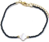 Bracelet de perles - perles - bracelet - réglable - acier inoxydable - doré - noir - blanc - trèfle à quatre feuilles - porte-bonheur - hip - tendance - intemporel - chic - cadeau - cadeau - fête - vacances - anniversaire - dames - femmes