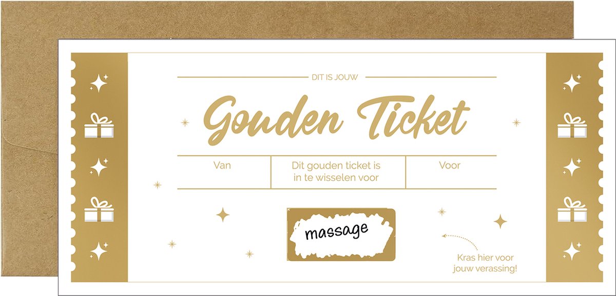 By Maroo - Gouden Ticket - Verjaardag Cadeau Vrouw & Man - Liefdes Cadeau - Grappige Cadeaus voor Mannen, Vrouwen, Moeder, Vader, Mama, Papa, Vriendin, Zus, Oma, Opa - Verwenpakket Vrouw - cadeautje voor haar