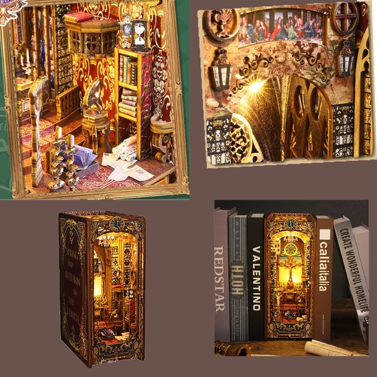 DIY Book Nook Kit met LED, 3D Houten Puzzel Boekenplank
