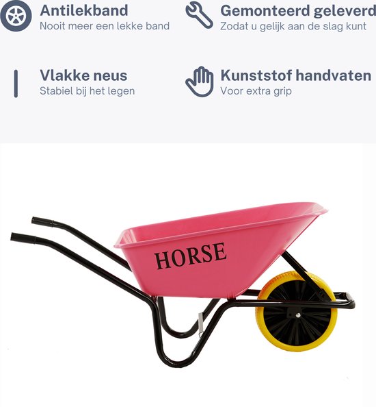 Horse Kruiwagen met antilek band -Gemonteerd geleverd - kruiwagen roze - kruiwagen 100 liter van Merkloos	 — afbeelding 2