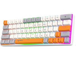 HXSJ V500 Bedrade Gaming Toetsenbord – Mechanisch – RGB – Blue Switch – 63 Keys – QWERTY Toetsenborden – Wit oranje