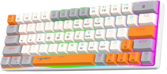 HXSJ V500 Bedrade Gaming Toetsenbord - Mechanisch - RGB - Blue Switch - 63 Keys - QWERTY Toetsenborden - Wit oranje