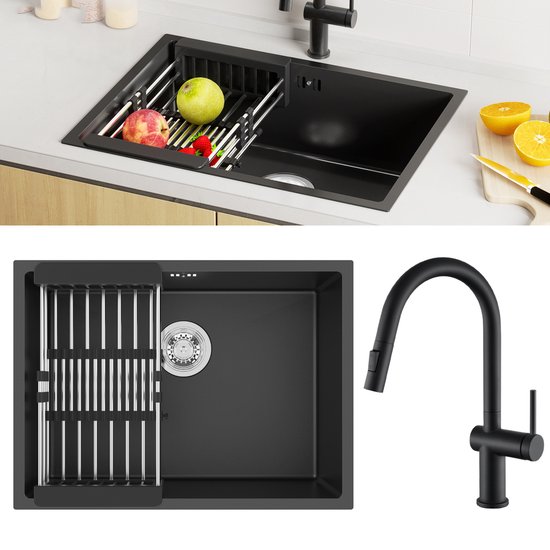 Bremen granieten spoelbak 49×40 cm zwart onderbouw en
