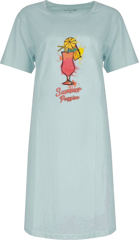 Temptation Chemise de Nuit Femme - Robe de Nuit - Katoen - Blauw - Taille L
